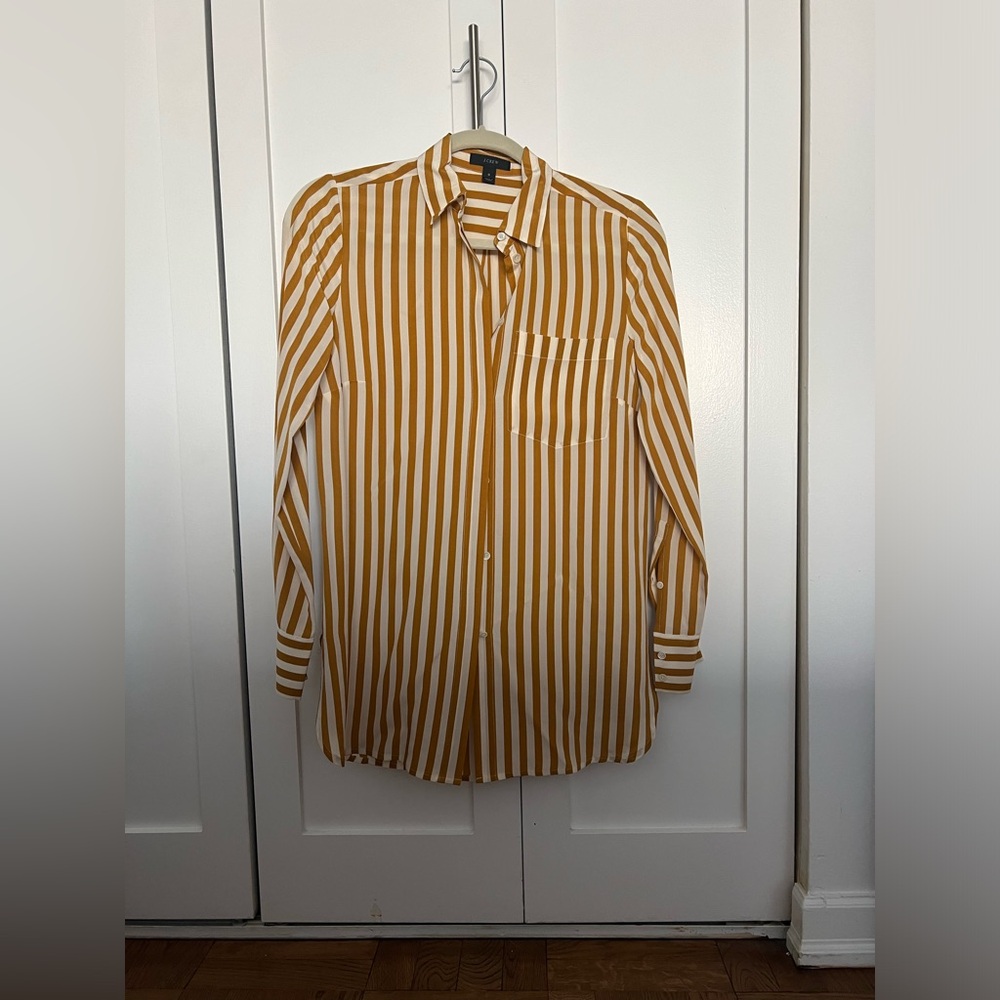 Gold and white striped J Crew button down blouse size 0